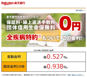 楽天銀行の住宅ローン(2019年10月)