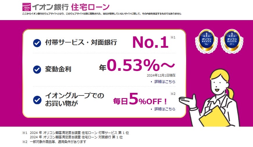 イオン銀行の2024年12月の住宅ローン金利