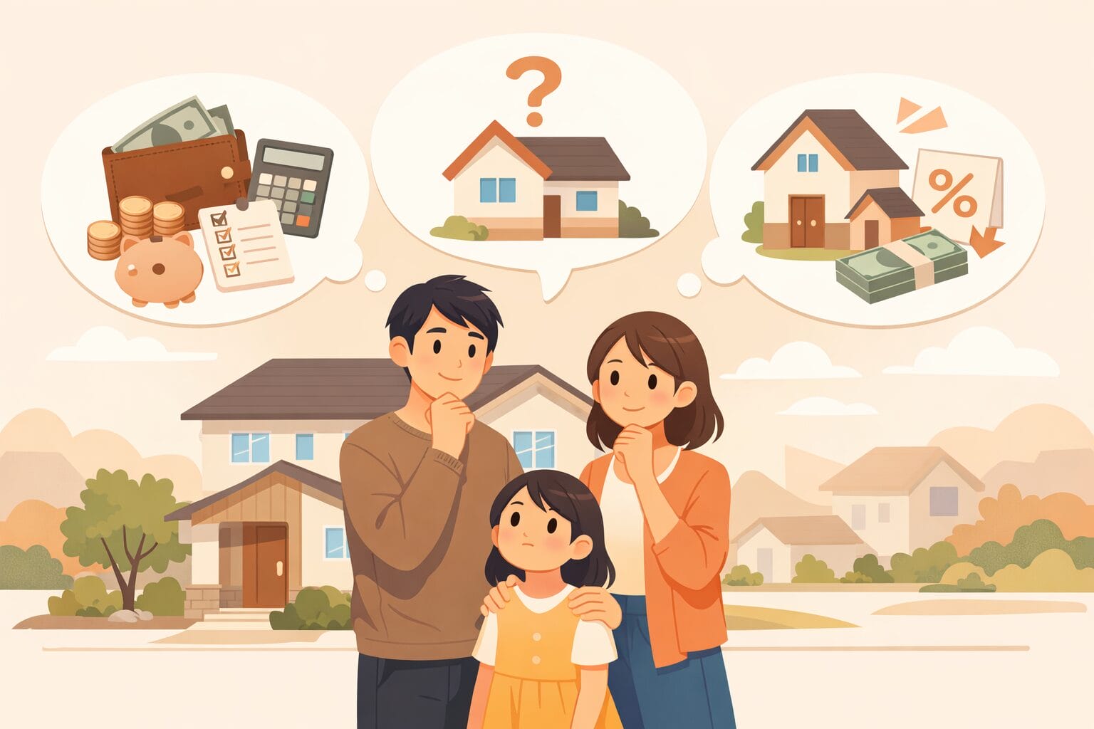 年収から住宅ローンの借入額を考える家族のイメージ