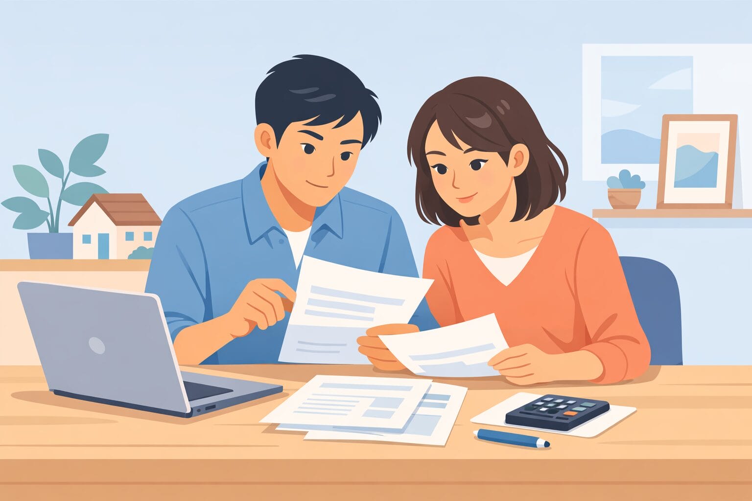 住宅ローンの審査書類を確認する夫婦のイメージ