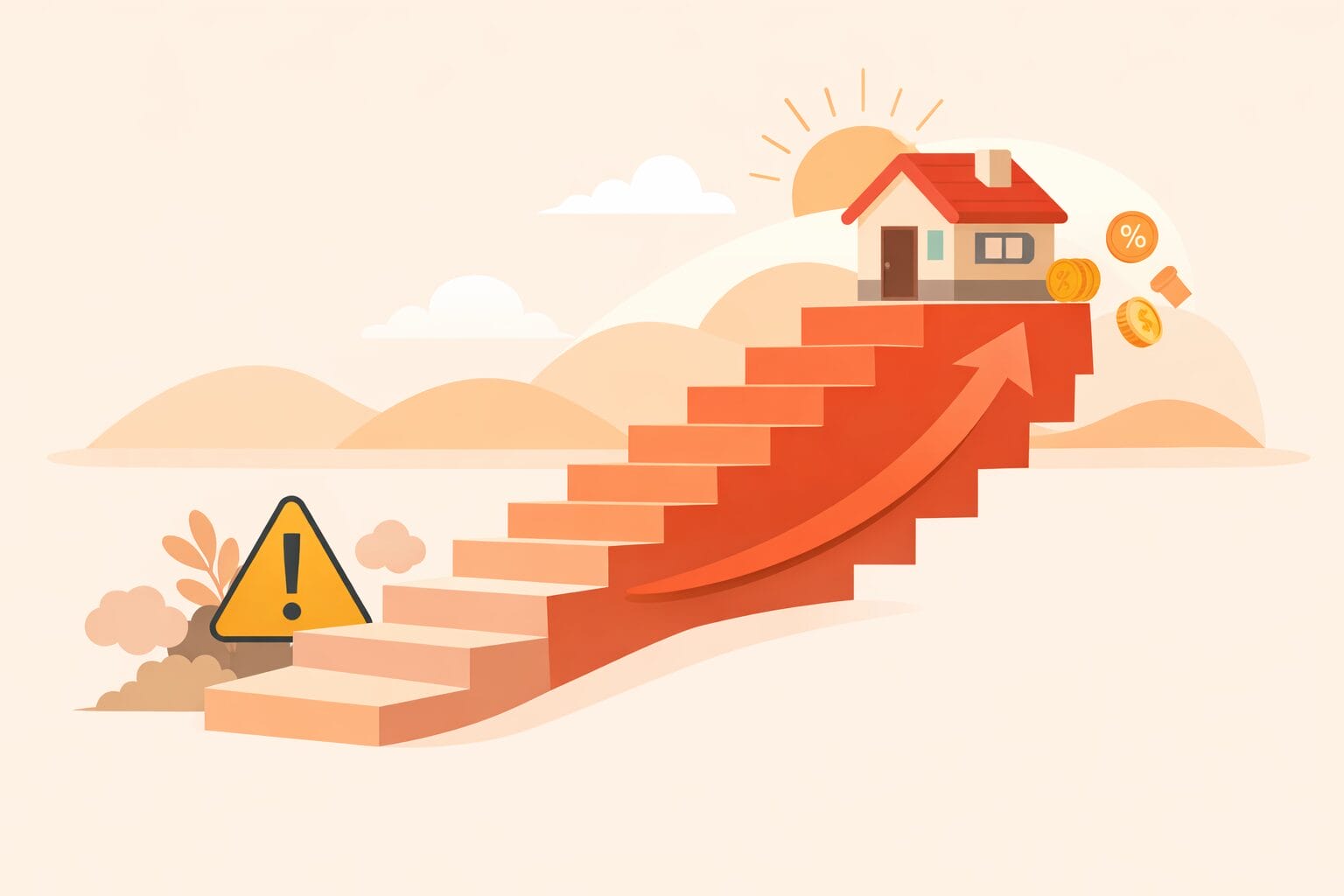 当初は低く、後から上がる住宅ローン金利をイメージしたイラスト