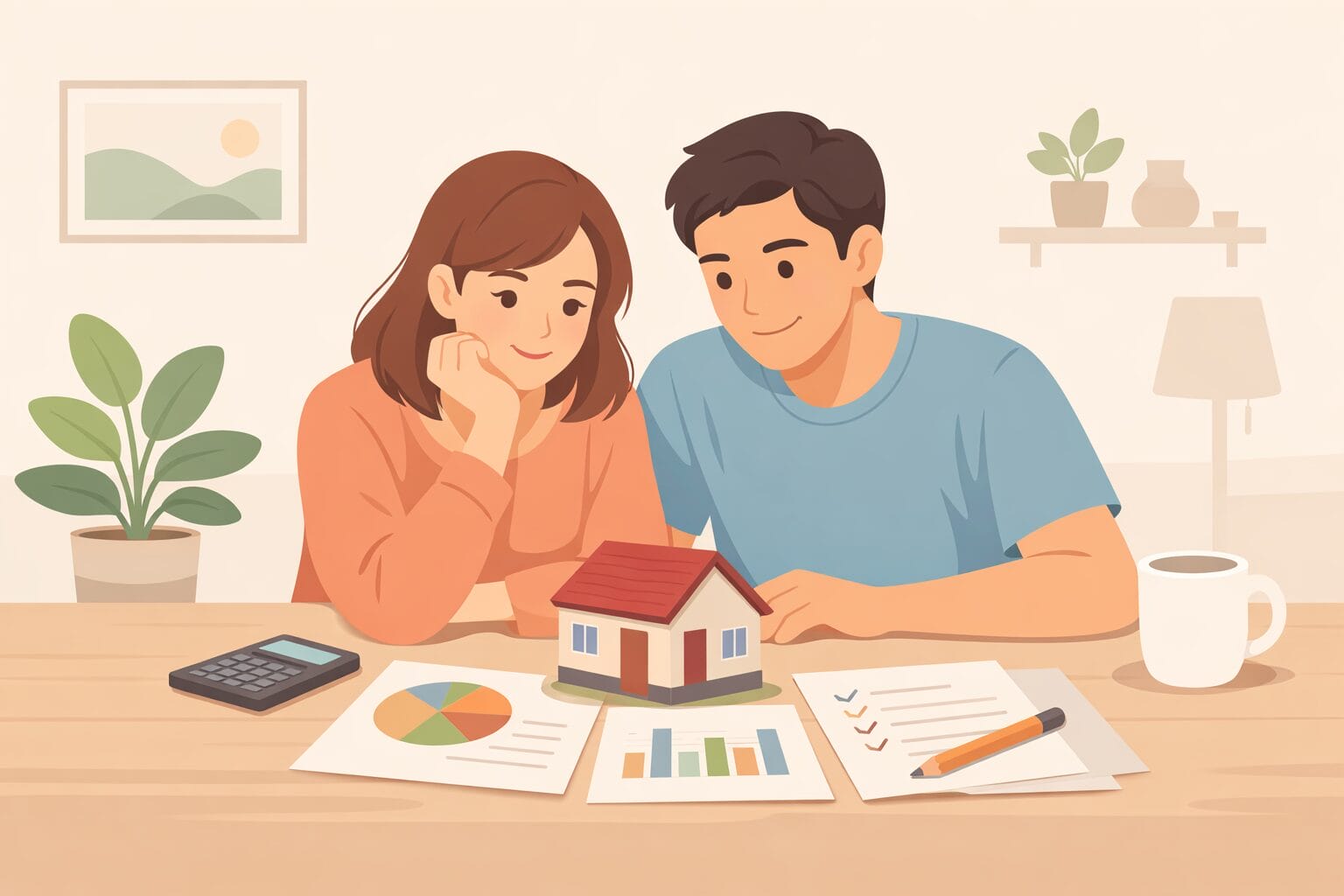 年収300万円で住宅ローンと家計を考える夫婦のイメージ