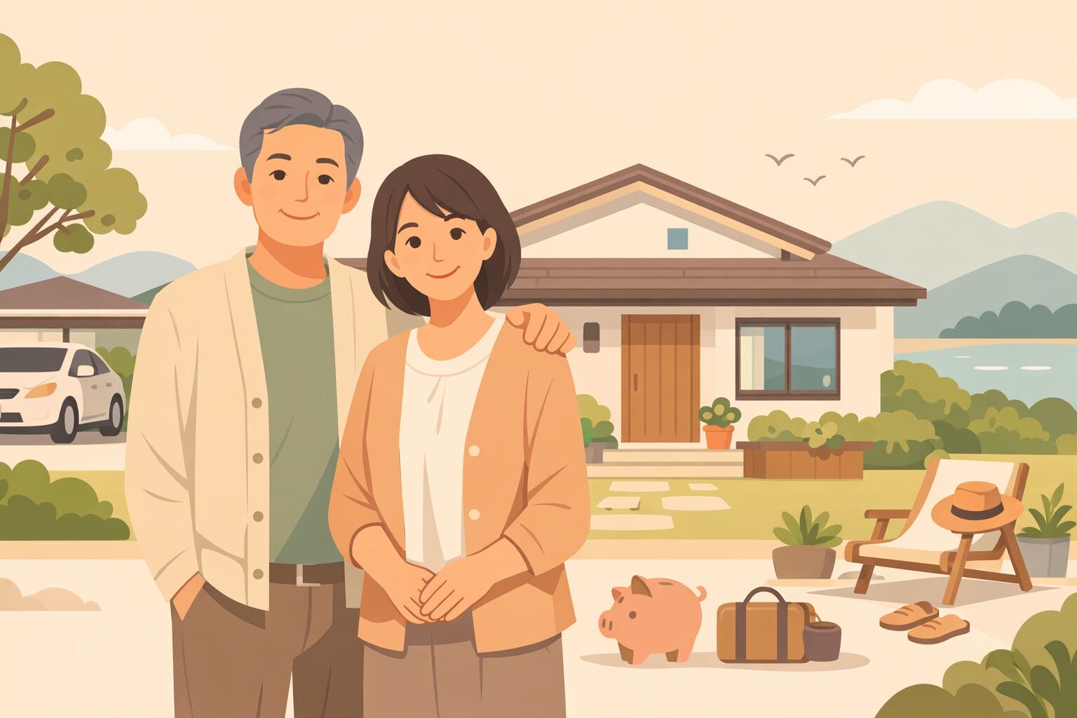 50代で住宅購入を考える夫婦と住まいのイメージ