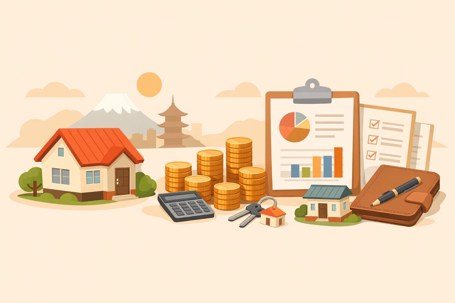 住宅購入時の諸費用と住宅ローンをイメージしたイラスト