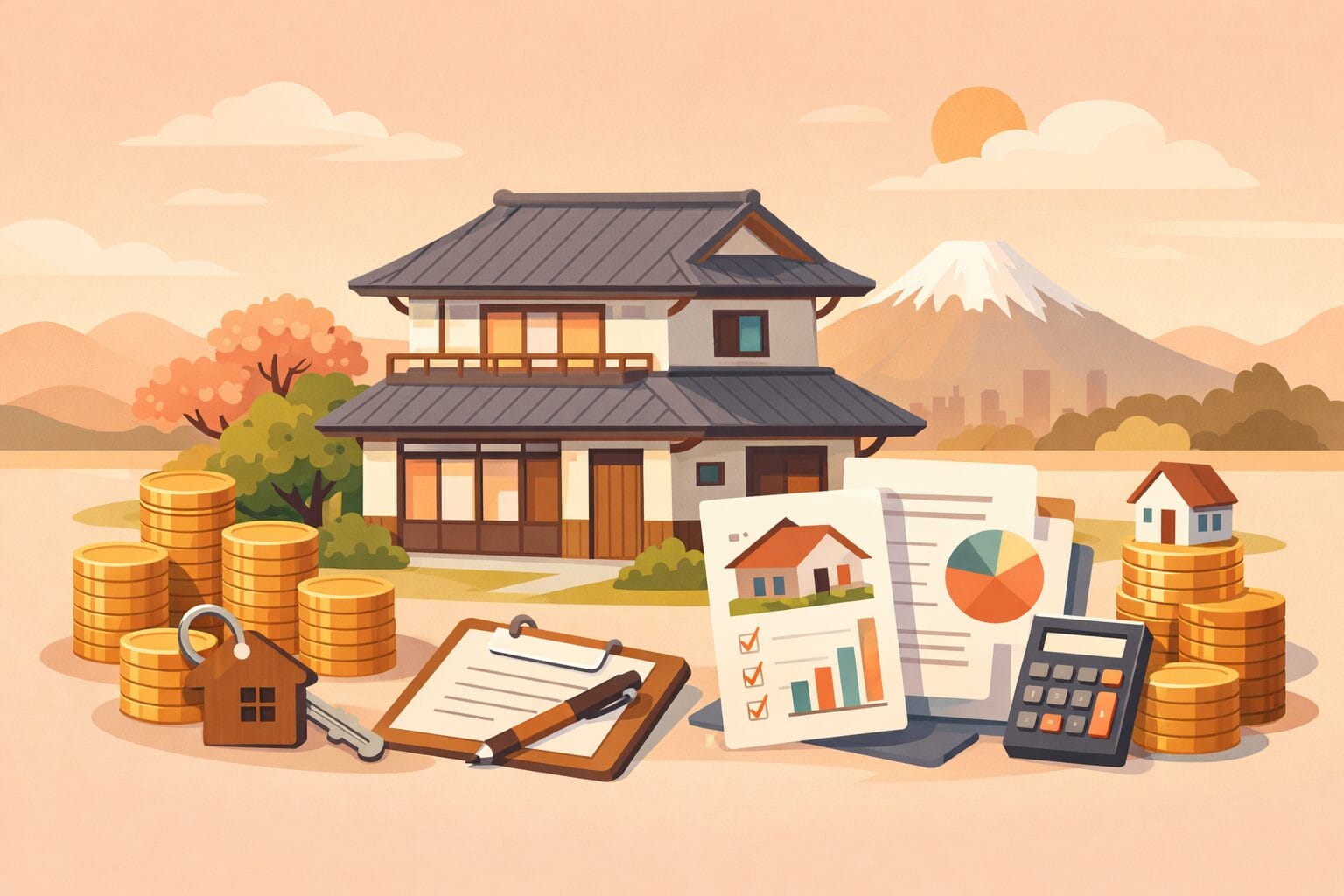 フラット35の諸費用と住宅購入の費用計画をイメージしたイラスト