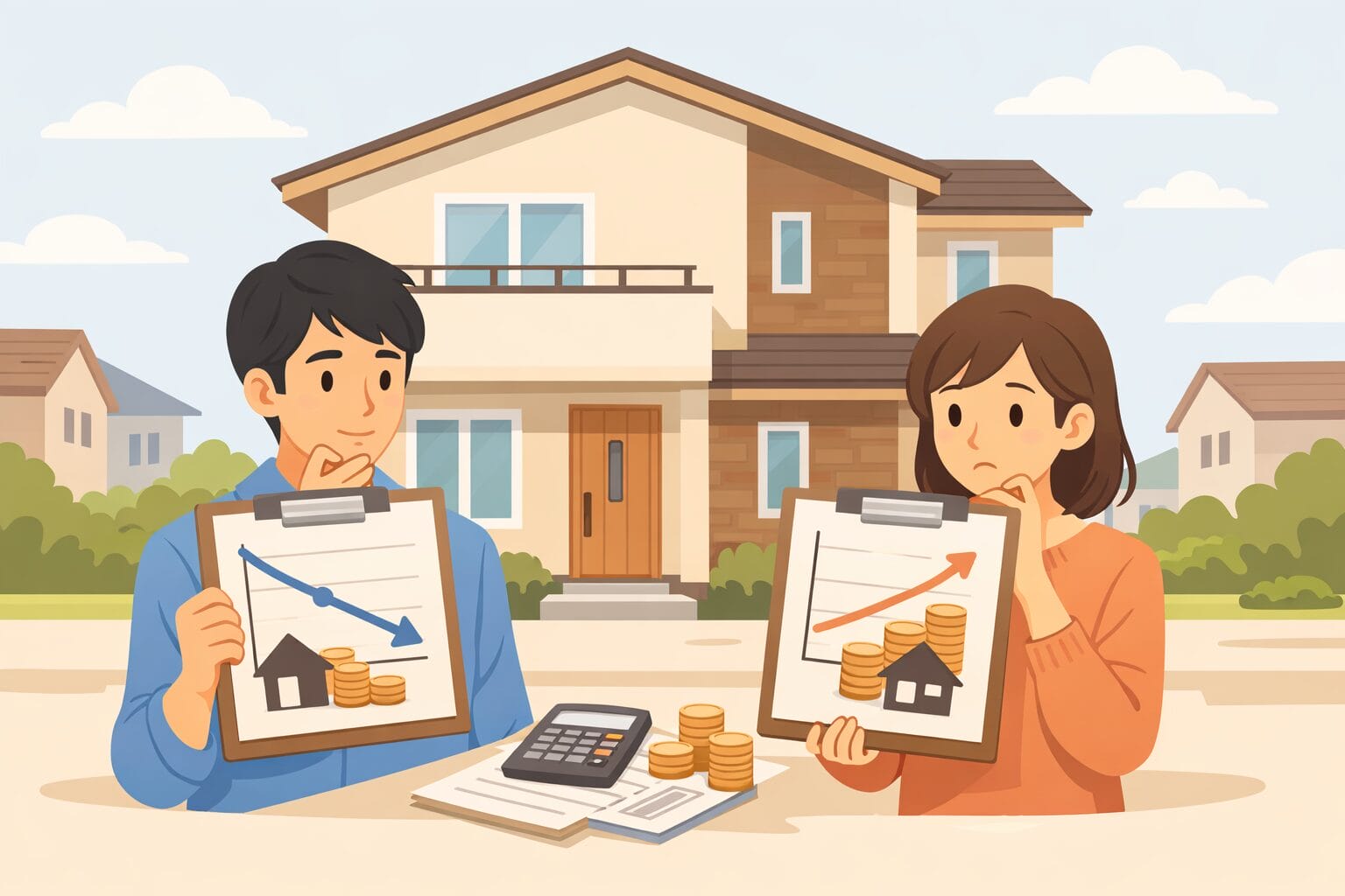 フラット35（保証型）を比較して住宅ローンを選ぶイメージ