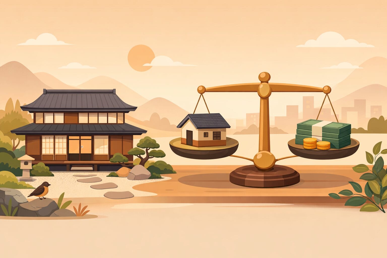 住宅の資産価値とローン残高のバランスをイメージした図
