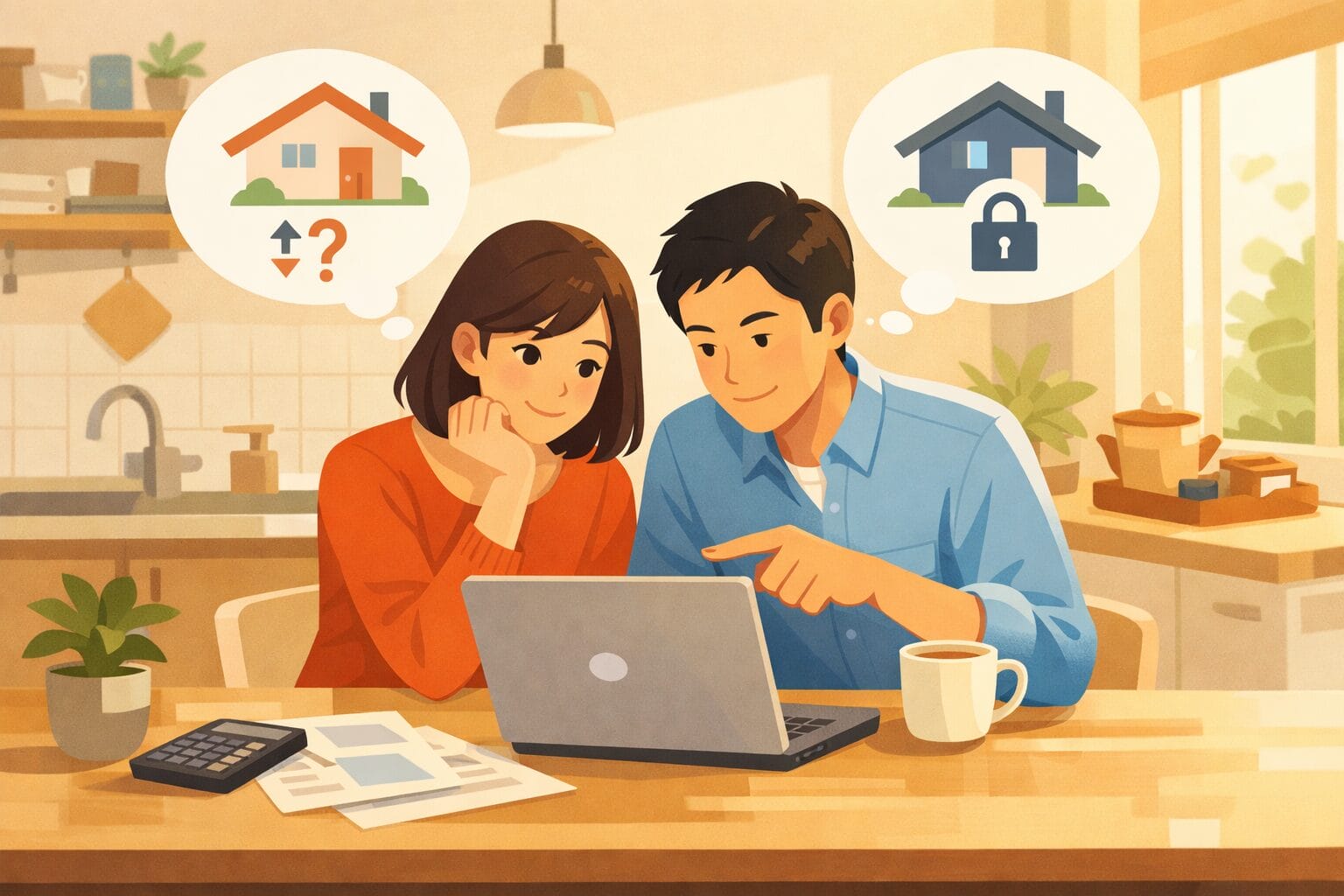 住宅ローンの借り換えを比較検討する夫婦のイメージ