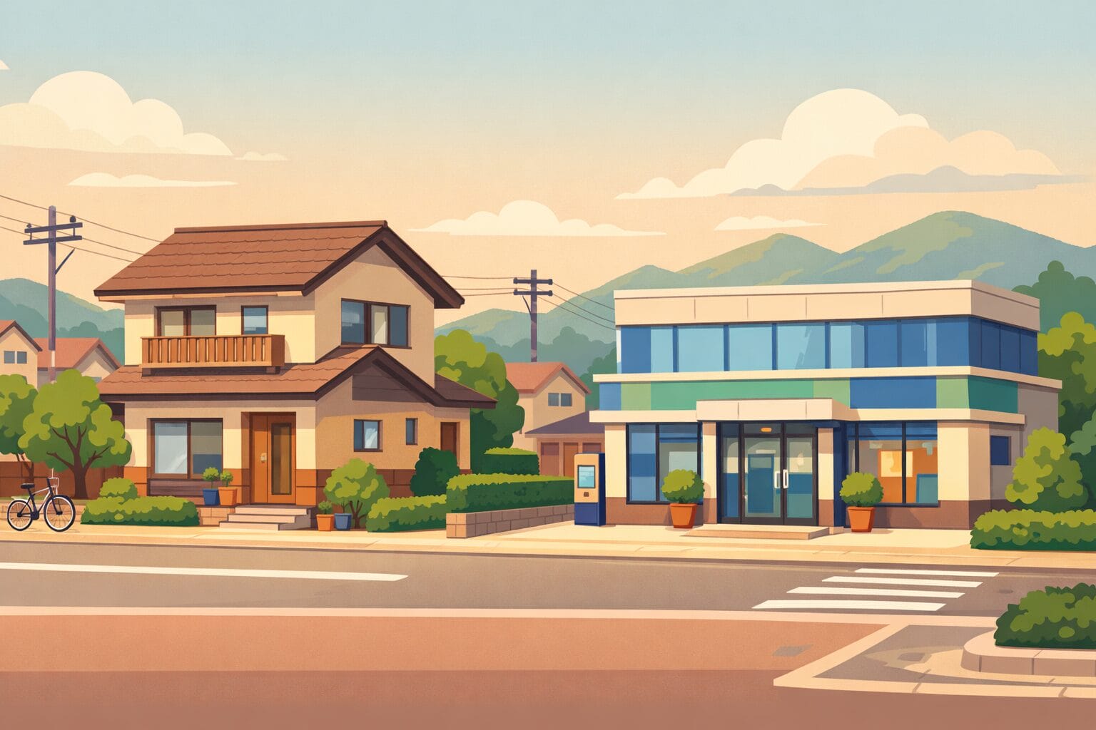 地域に根ざした銀行と住宅のイメージ