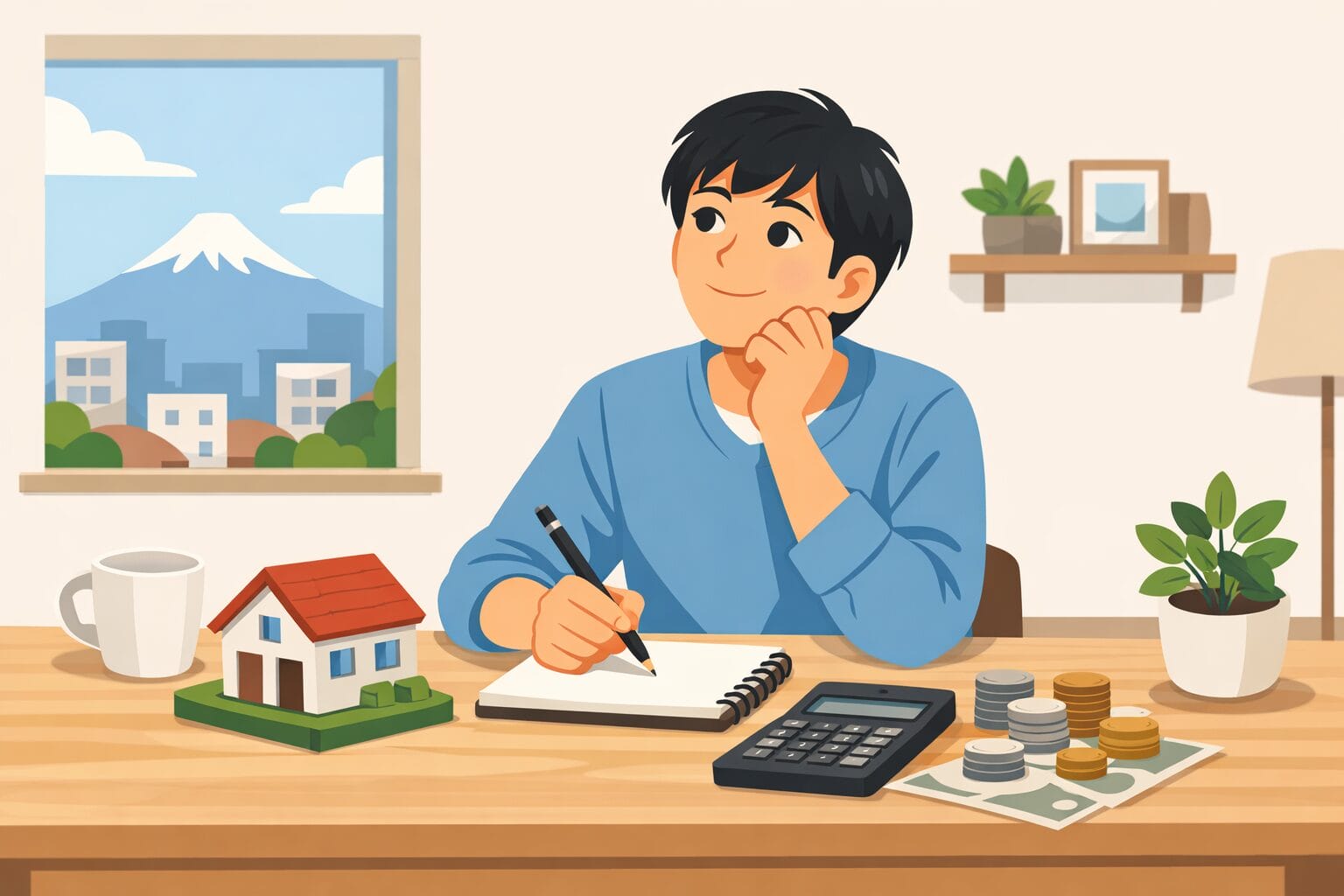 年収を踏まえて住宅ローンの借入額を検討する人のイメージ