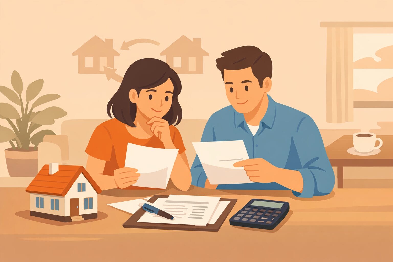 住宅ローンの借り換え審査を検討する夫婦のイメージ
