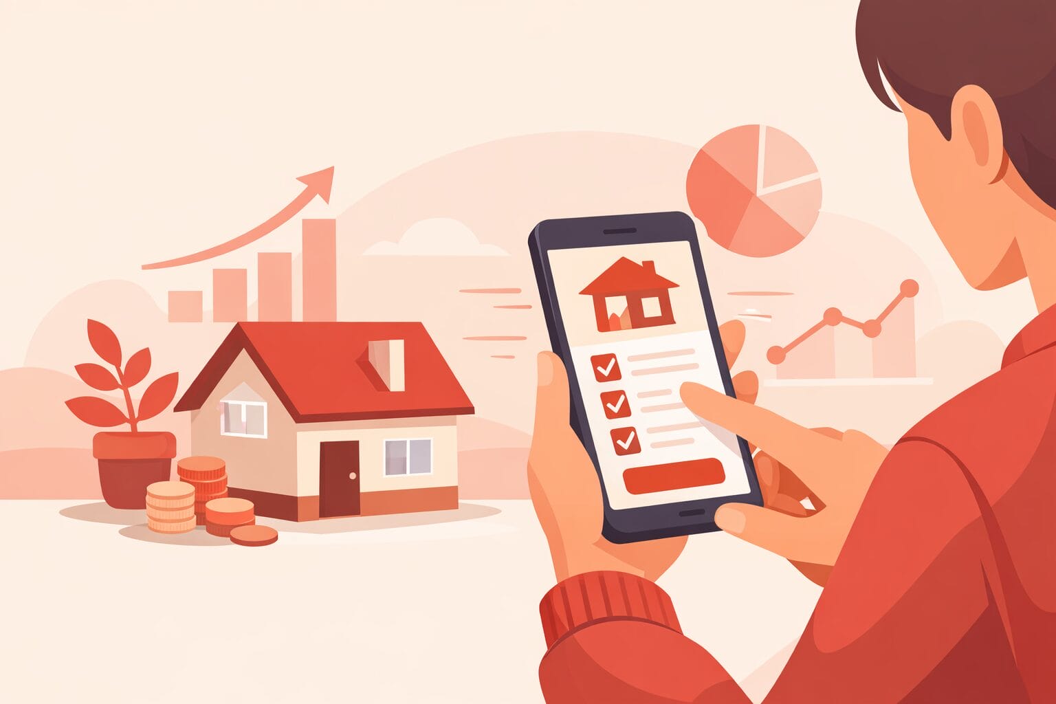 スマートフォンでネット銀行の住宅ローンを申し込むイメージ
